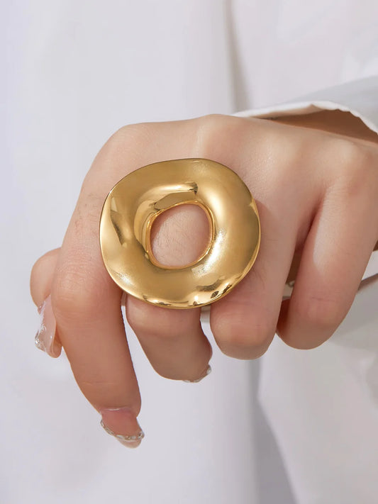 Minimalist Irregular Circle Design Chunky Ring In Stainless Steel 18K
