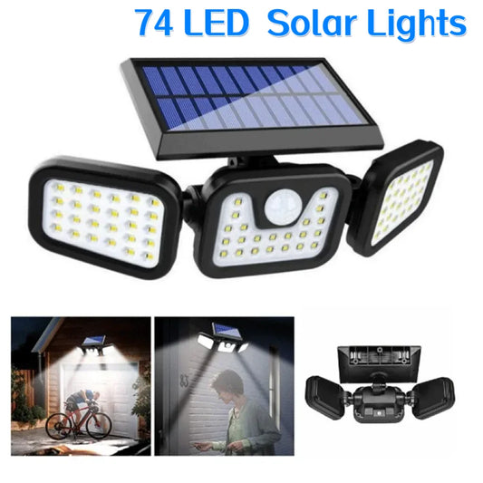 74 LED Solar Security Light with Motion Sensor Solar Floodlight 3 mode