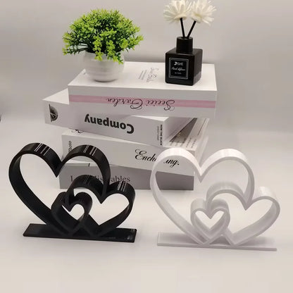 Heart-to-Heart Statue - Black & White Love Ornament, Desk & Bookshelf Decor,