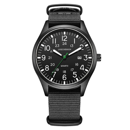 LIGE Top Brand Luxury Men Quartz Watch Date Nylon Leather