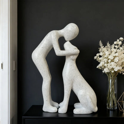 1Pc Resin Decorative Ornament, Resin Figurine of People Kissing a Puppy, Warm Pet Interaction Scene Sculpture,