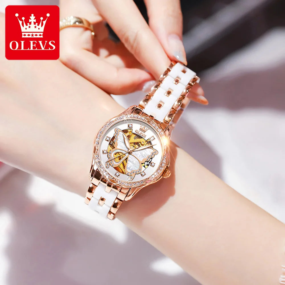 OLEVS 6622 Automatic Watch for Women Fashion Hollow Butterfly Diamond