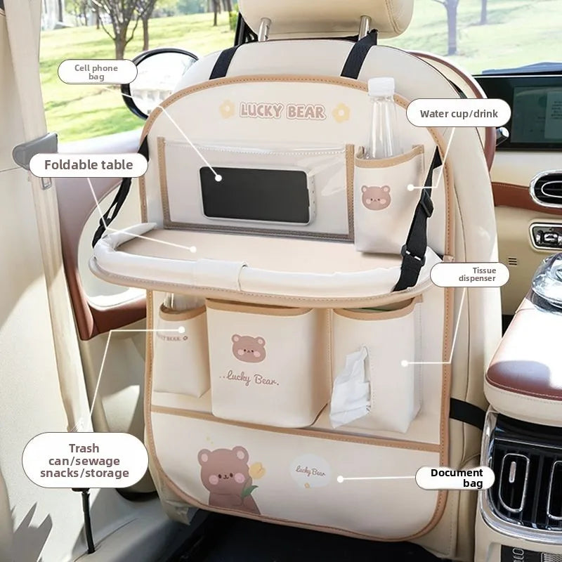 Car Seat Back Organizer - Rear Hanging Storage Bag, Backseat Table Tray
