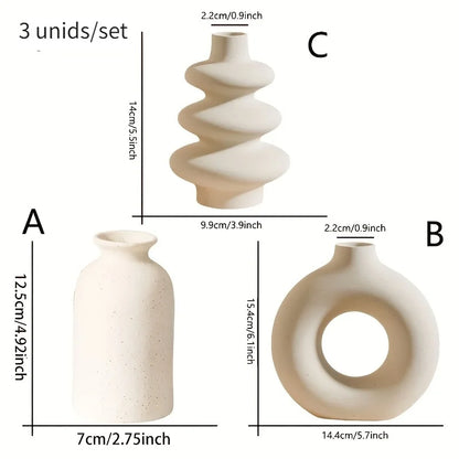 Set of 3 White Ceramic Bohemian Vase Set, Creative home decoration