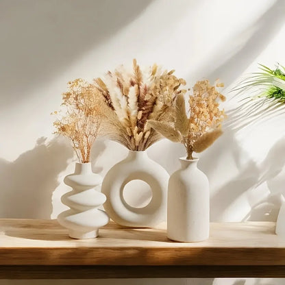 Set of 3 White Ceramic Bohemian Vase Set, Creative home decoration