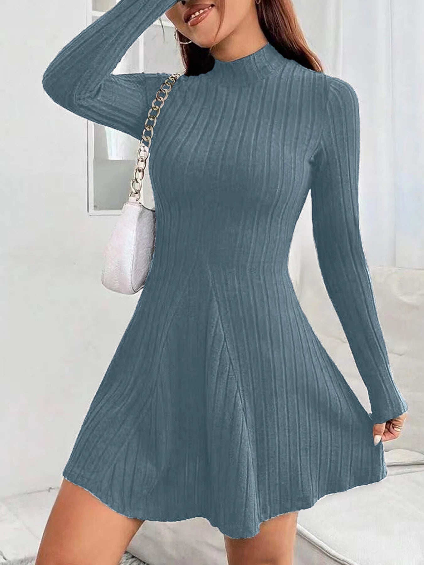 Women's slim fit half high collar waist cinched