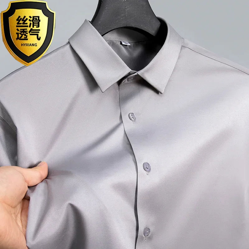 Summer shirt, men's white glossy non ironing business shirt