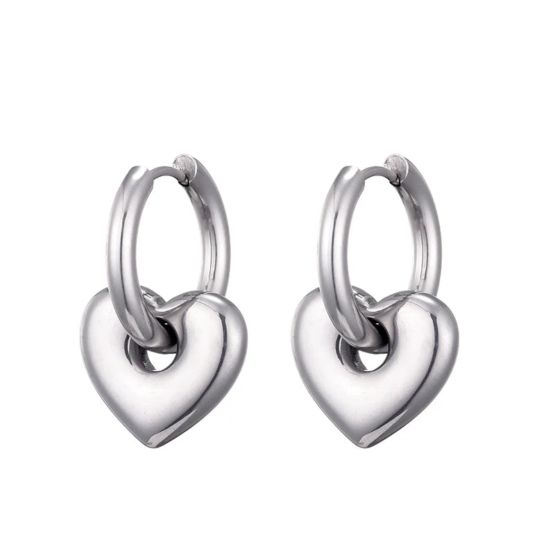 Classic Stainless Steel Heart Star Hoop Earrings For Women