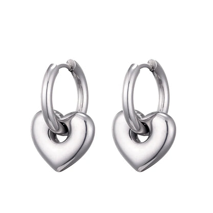 Classic Stainless Steel Heart Star Hoop Earrings For Women