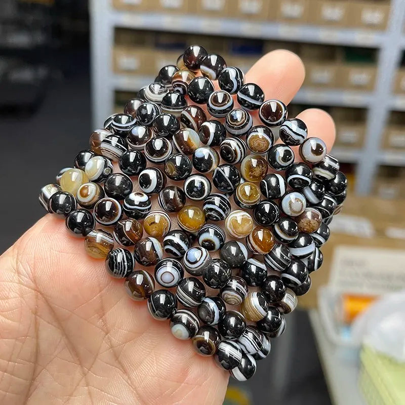 JD Natural Black Coffee Agate Stripes Onyx With Eyes Bead Bracelets Women