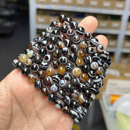 JD Natural Black Coffee Agate Stripes Onyx With Eyes Bead Bracelets Women
