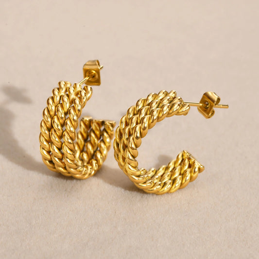 Triple Hoop Earring For Women, Rope Twist Open Hoops,