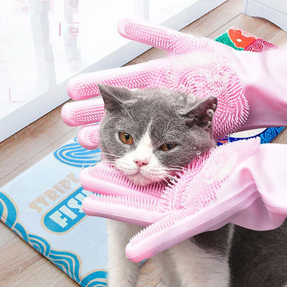 Pet Grooming Cleaning Gloves Dog Cat Bathing Shampoo Glove Scrubber Magic