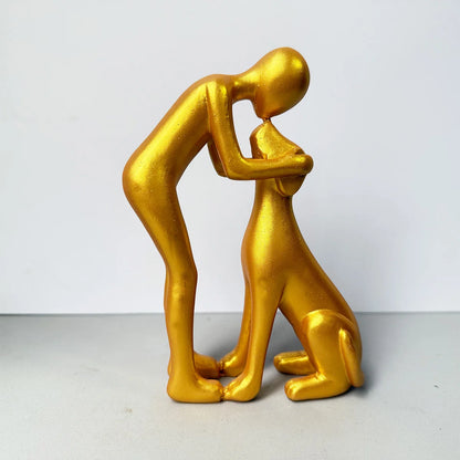 1Pc Resin Decorative Ornament, Resin Figurine of People Kissing a Puppy, Warm Pet Interaction Scene Sculpture,