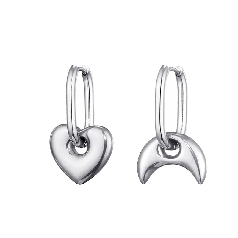 Classic Stainless Steel Heart Star Hoop Earrings For Women