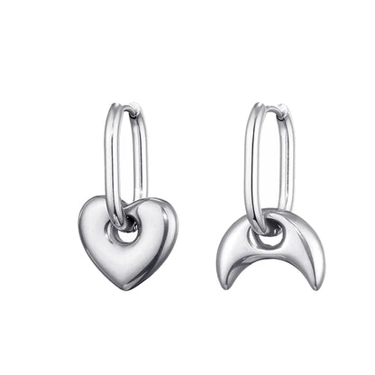 Classic Stainless Steel Heart Star Hoop Earrings For Women