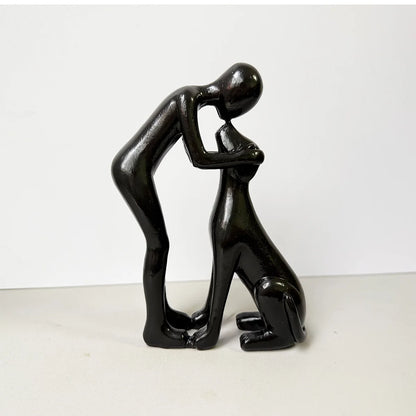 1Pc Resin Decorative Ornament, Resin Figurine of People Kissing a Puppy, Warm Pet Interaction Scene Sculpture,