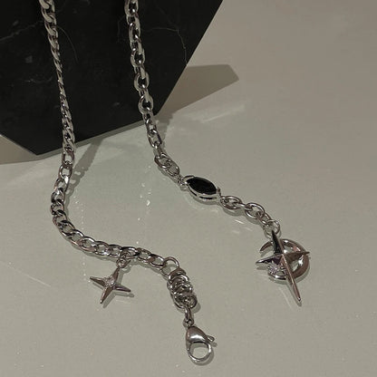 JWER New Y2K Cuban Figaro Chain Star Moon Pendant Necklace