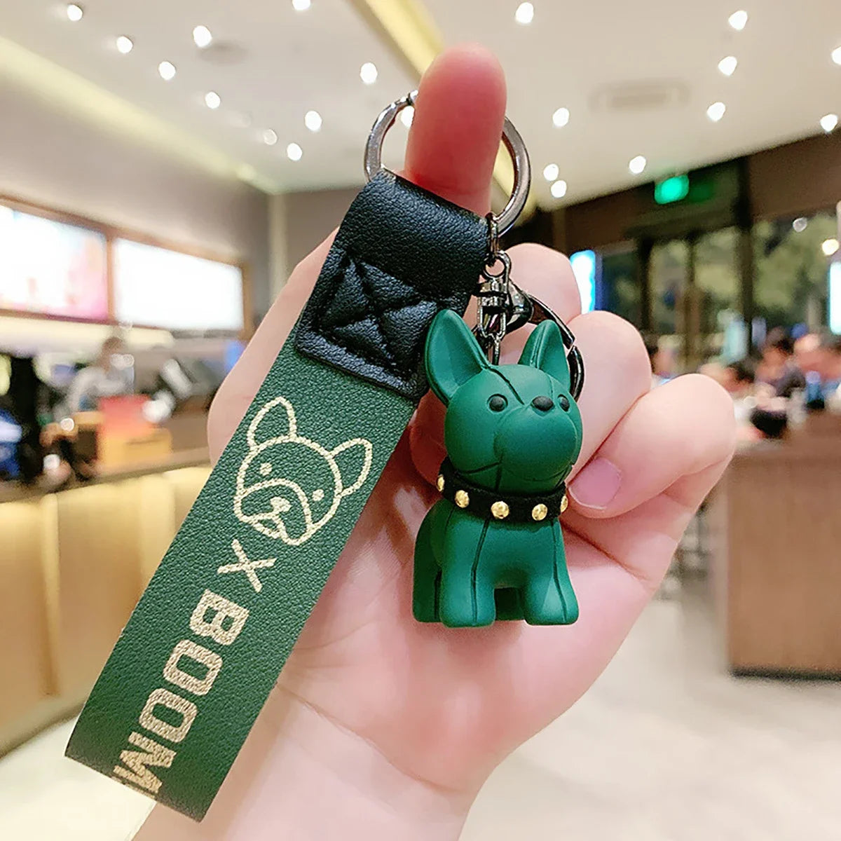 Punk French Bulldog Keychain | PU Leather Cool Dog Keyring Women's