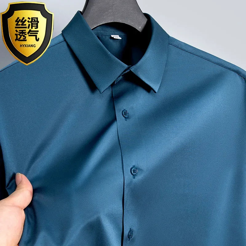 Summer shirt, men's white glossy non ironing business shirt