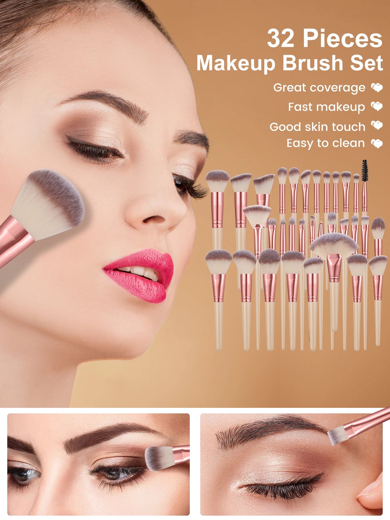 53PCS Makeup Tools:1PC cosmetic bag+32PCS Makeup brush set+8PCS Makeup