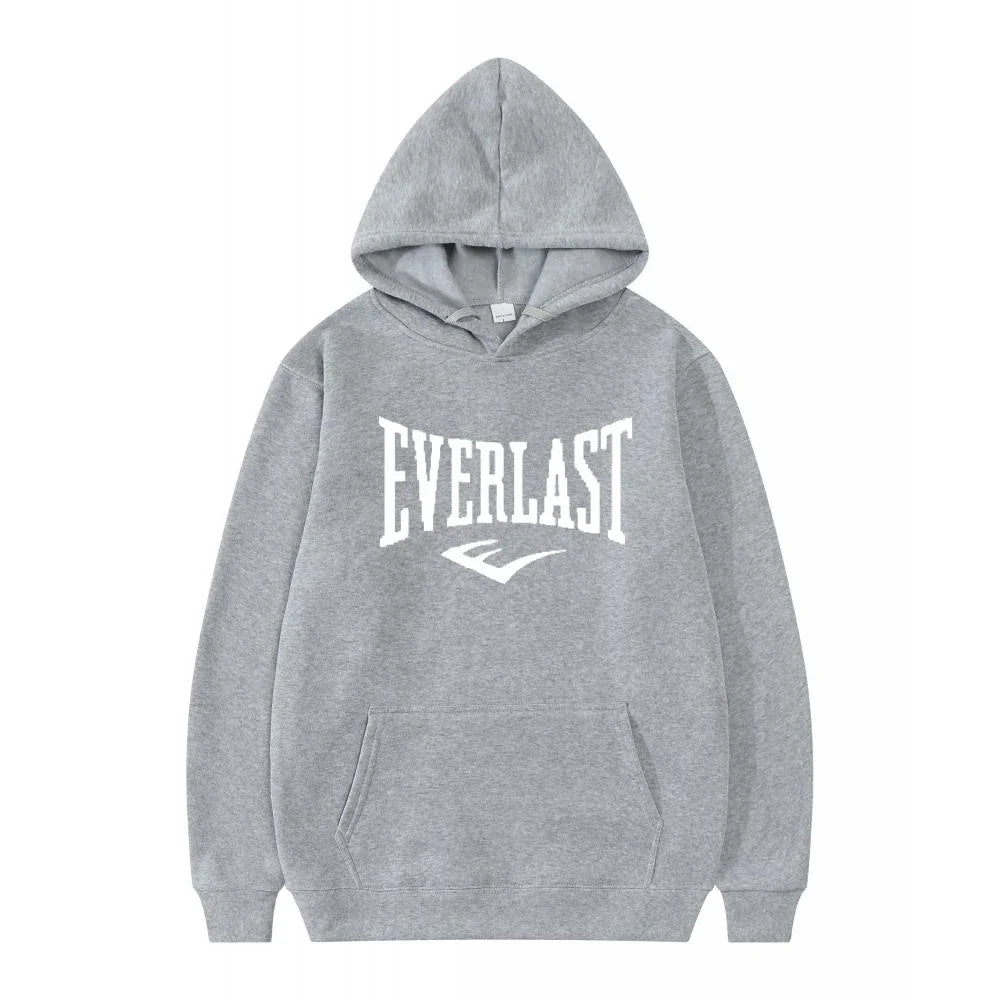 Unisex Everlast Logo Hoodie Gray Casual Sport Style
