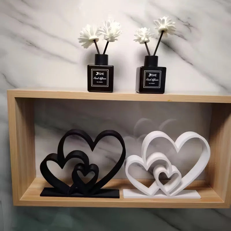 Heart-to-Heart Statue - Black & White Love Ornament, Desk & Bookshelf Decor,