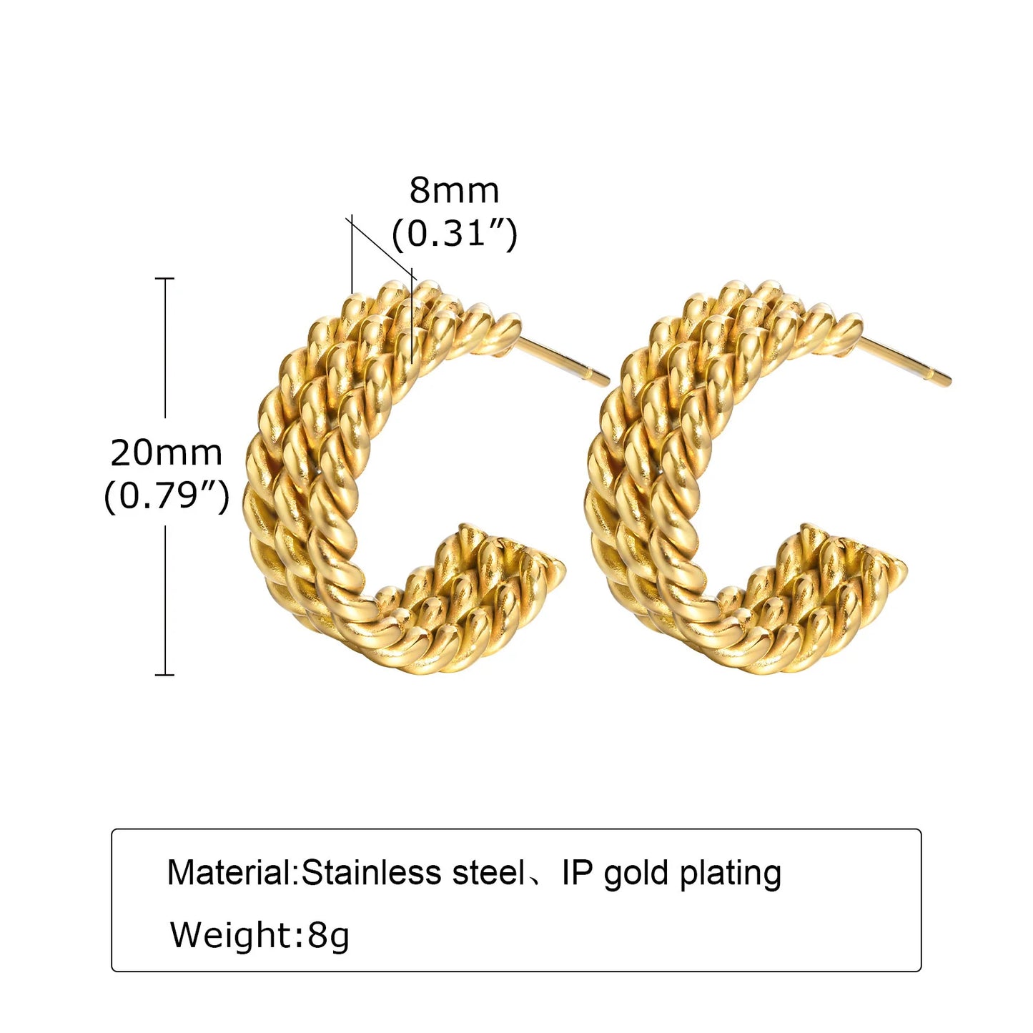 Triple Hoop Earring For Women, Rope Twist Open Hoops,