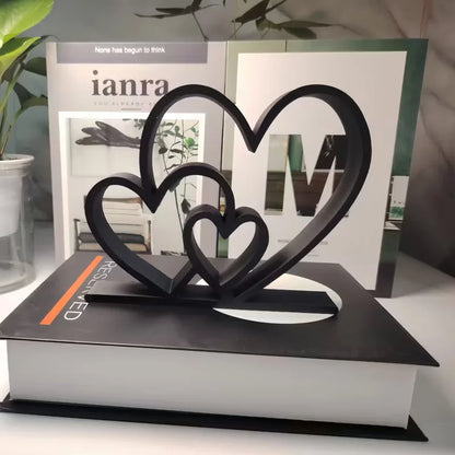 Heart-to-Heart Statue - Black & White Love Ornament, Desk & Bookshelf Decor,