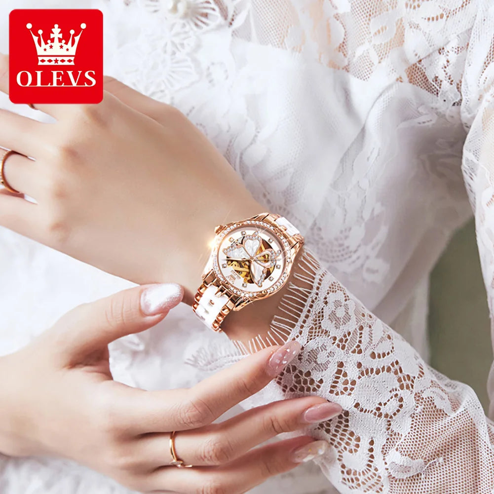 OLEVS 6622 Automatic Watch for Women Fashion Hollow Butterfly Diamond