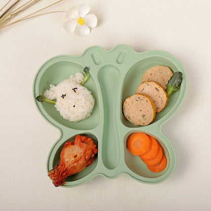 2pcs Baby Butterfly Silicone Dining Plate Sucker Bowl Divided Sectioned