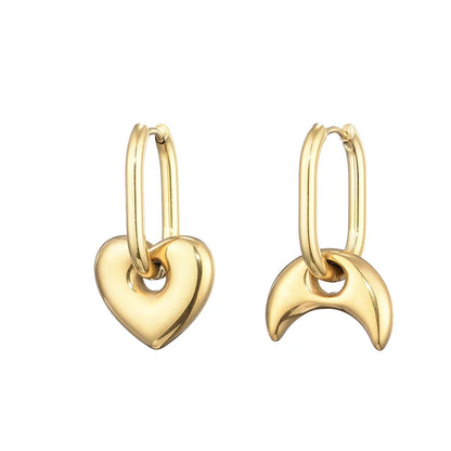 Classic Stainless Steel Heart Star Hoop Earrings For Women