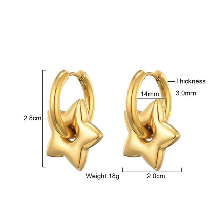 Classic Stainless Steel Heart Star Hoop Earrings For Women