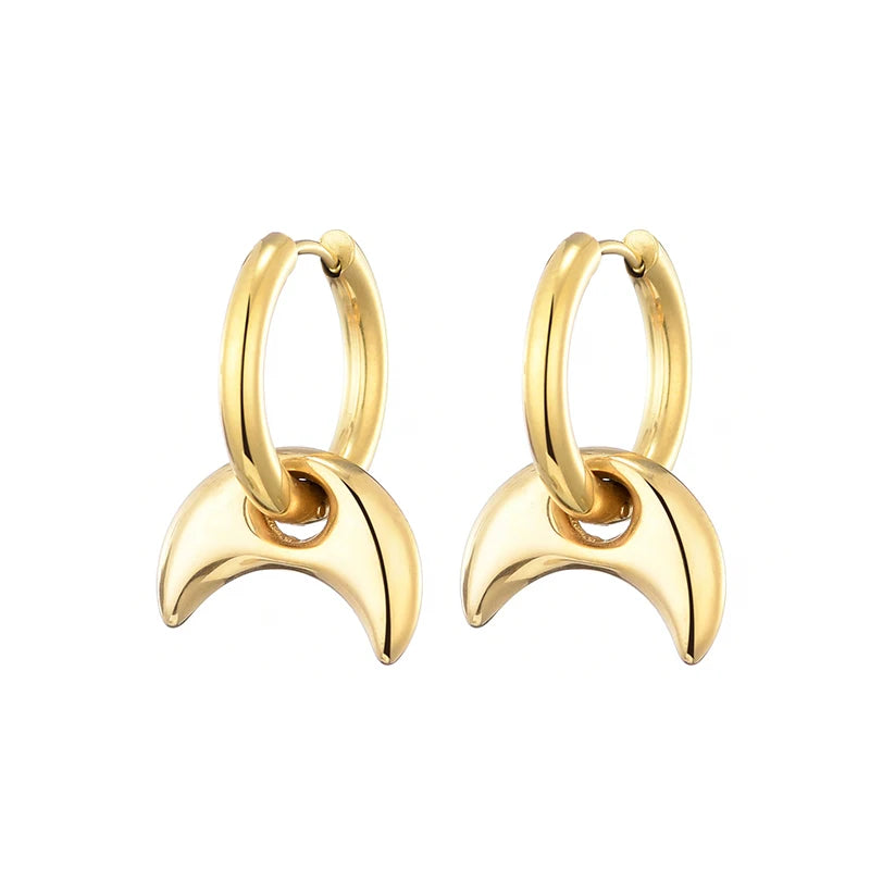 Classic Stainless Steel Heart Star Hoop Earrings For Women