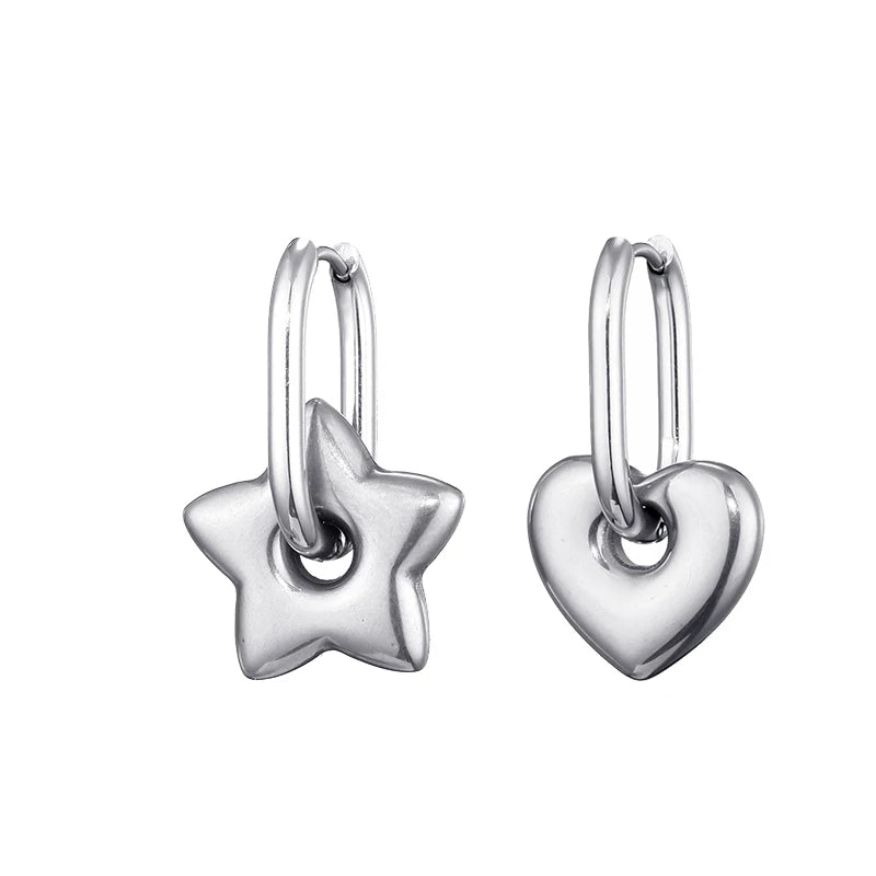 Classic Stainless Steel Heart Star Hoop Earrings For Women