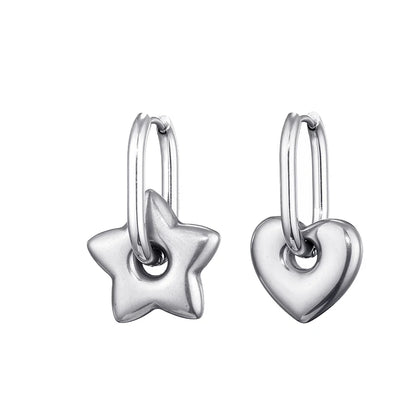 Classic Stainless Steel Heart Star Hoop Earrings For Women