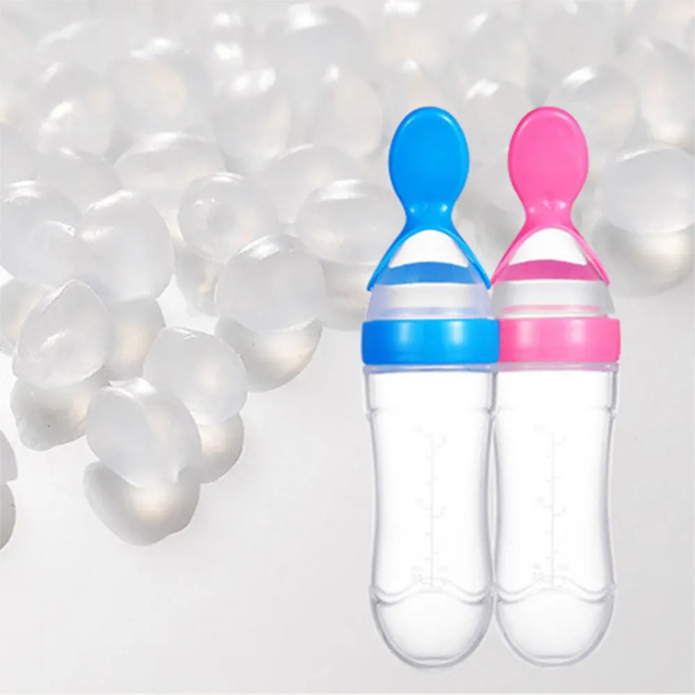 Baby Feeding Bottle With Spoon 90ml Silicone Newborn Infant Squeeze Spoon
