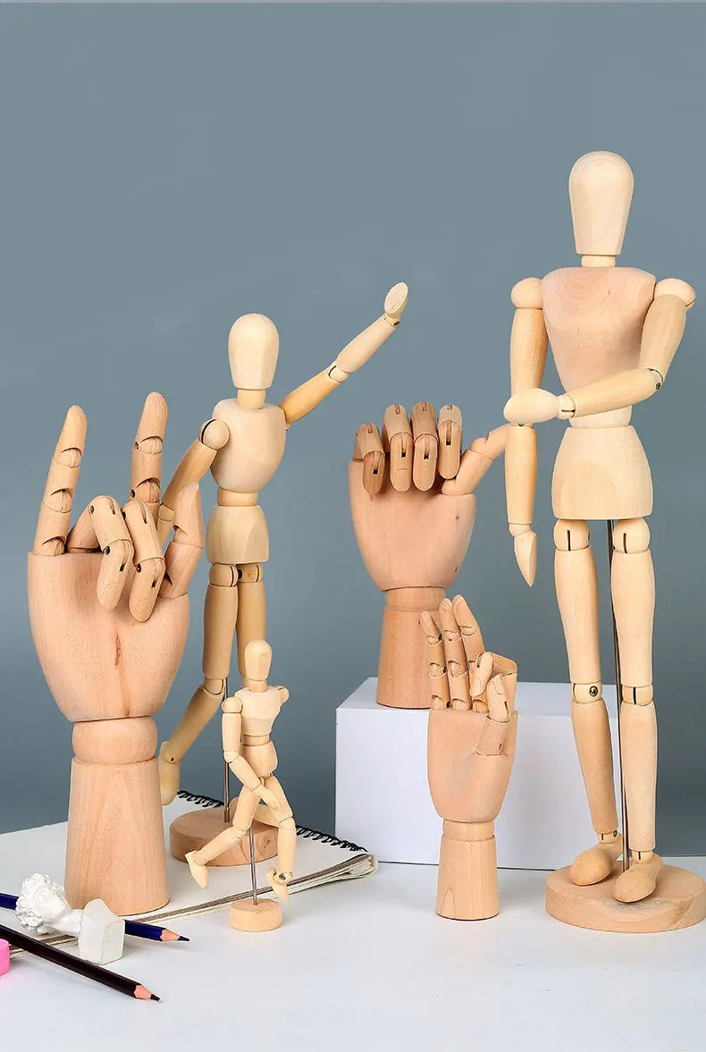 Desktop Room Decoration Wooden Hand Figurines Rotatable Joint  Model Drawing