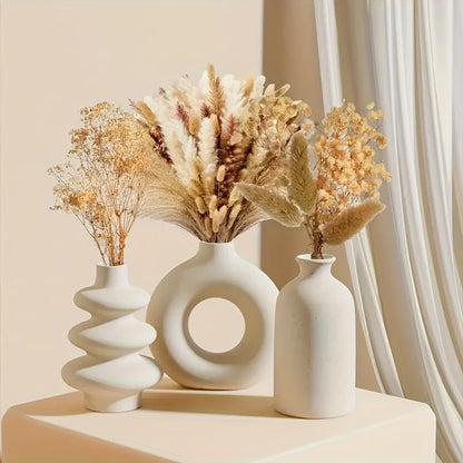 Set of 3 White Ceramic Bohemian Vase Set, Creative home decoration