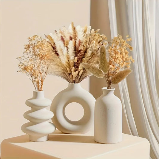 Set of 3 White Ceramic Bohemian Vase Set, Creative home decoration