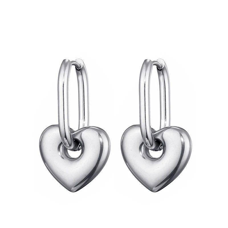 Classic Stainless Steel Heart Star Hoop Earrings For Women