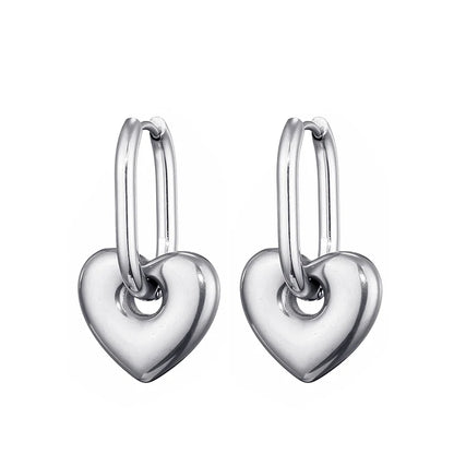 Classic Stainless Steel Heart Star Hoop Earrings For Women