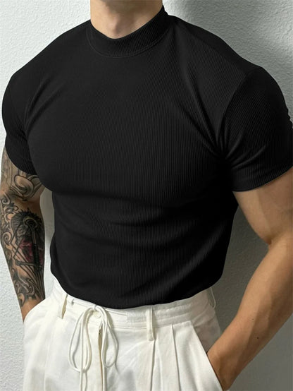 spring summer fashion Men's T-shirt Small high collar stripe shirt short