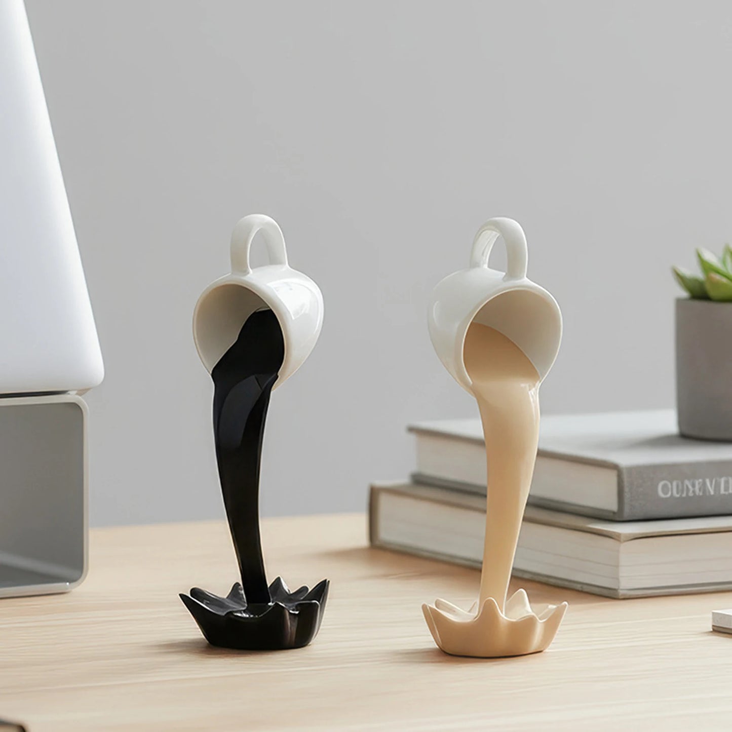 Floating Spilling Coffee Cup Sculpture Kitchen Decoration Spilling Magic