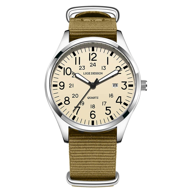 LIGE Top Brand Luxury Men Quartz Watch Date Nylon Leather