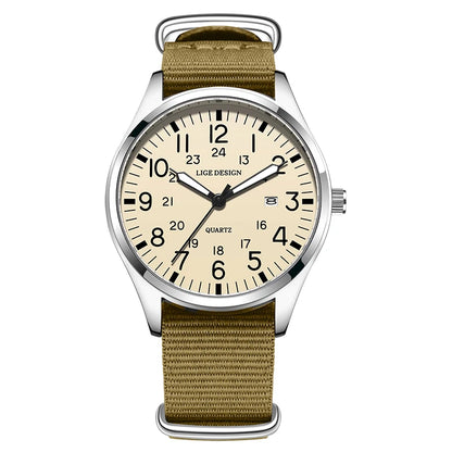 LIGE Top Brand Luxury Men Quartz Watch Date Nylon Leather