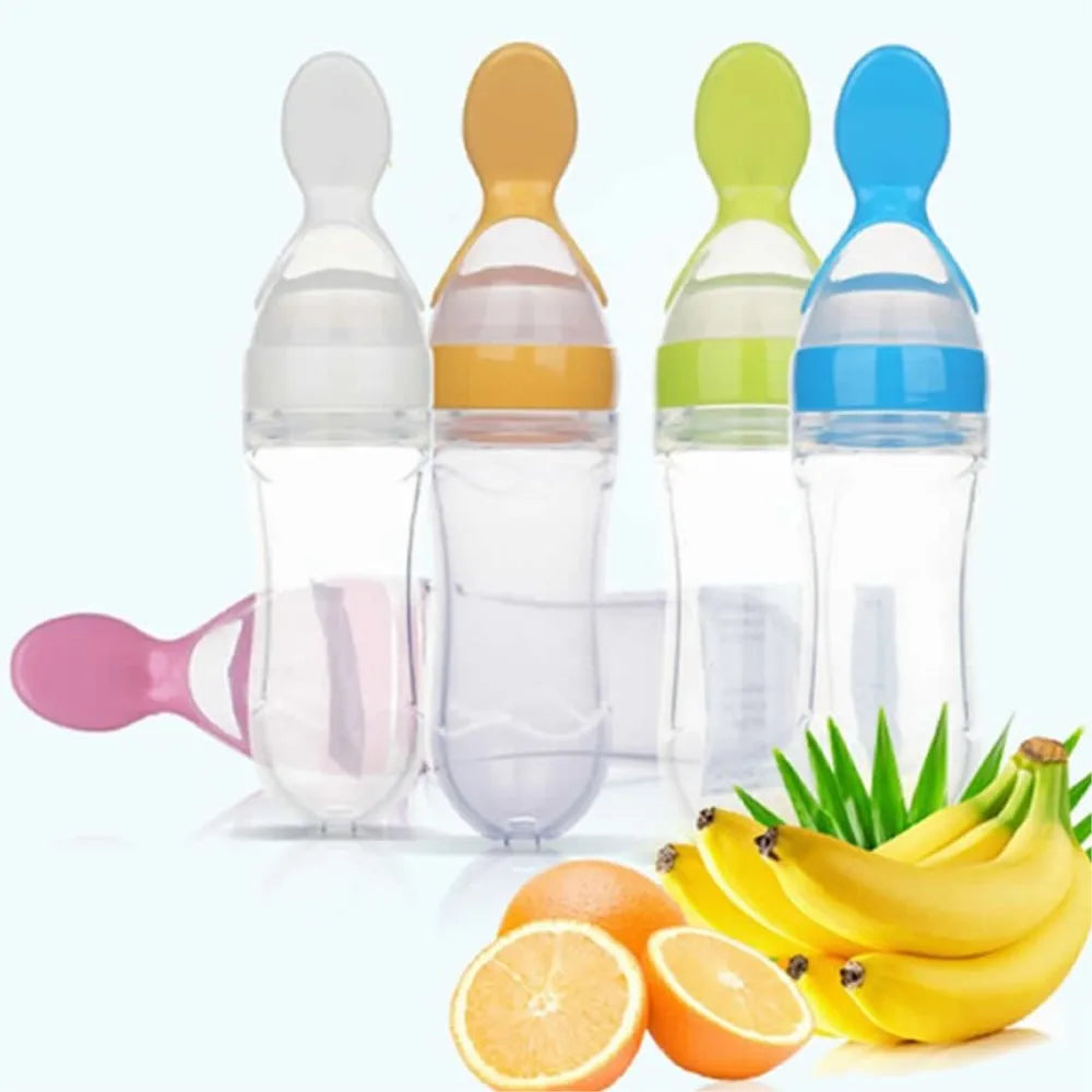 Baby Feeding Bottle With Spoon 90ml Silicone Newborn Infant Squeeze Spoon