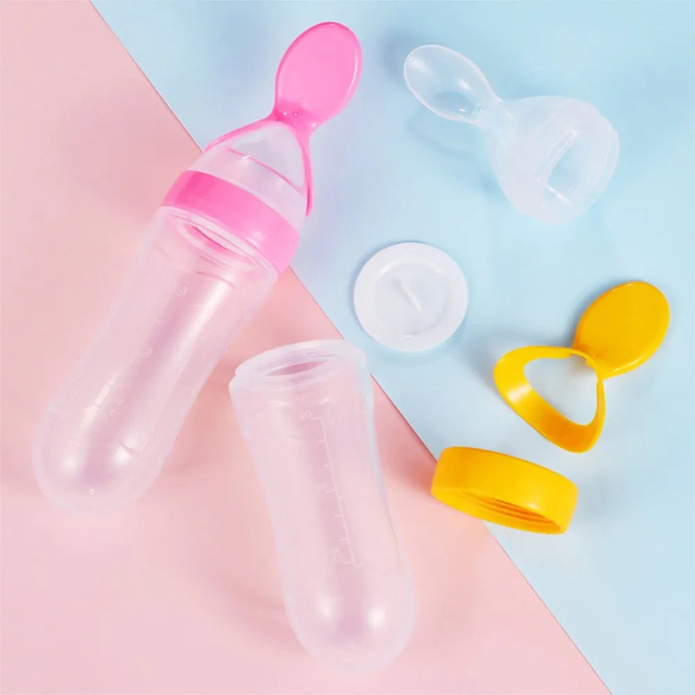 Baby Feeding Bottle With Spoon 90ml Silicone Newborn Infant Squeeze Spoon