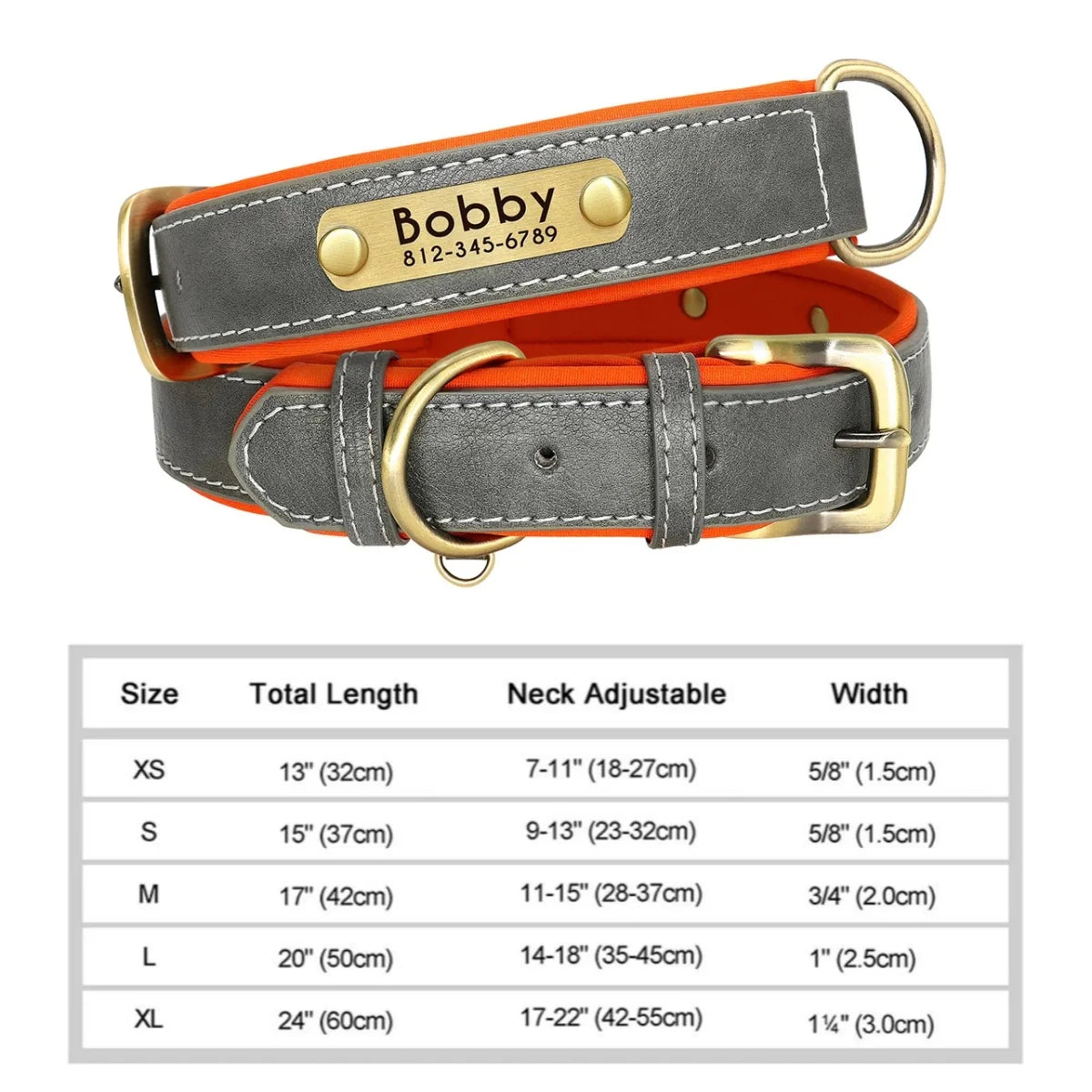 Personalized Customized Leather ID Nameplate Dog Collar Soft Padded Dogs