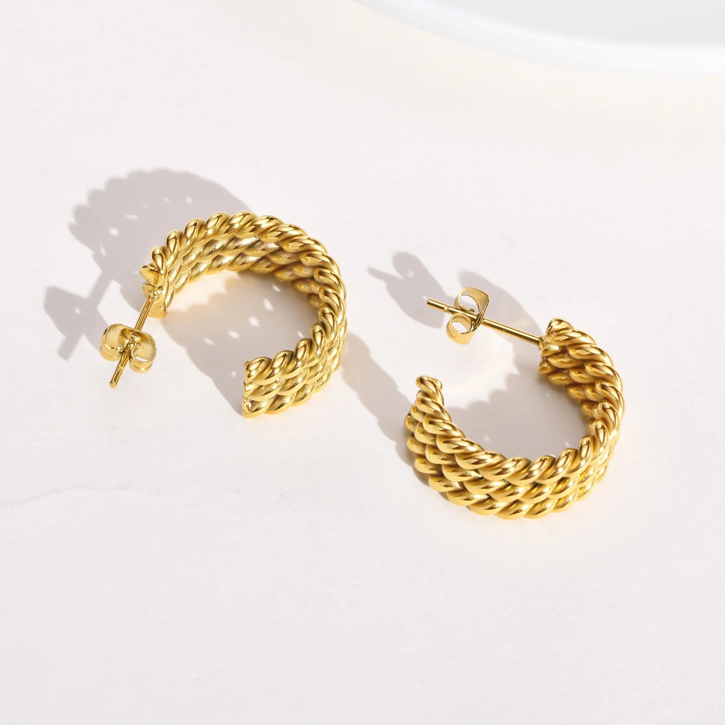 Triple Hoop Earring For Women, Rope Twist Open Hoops,